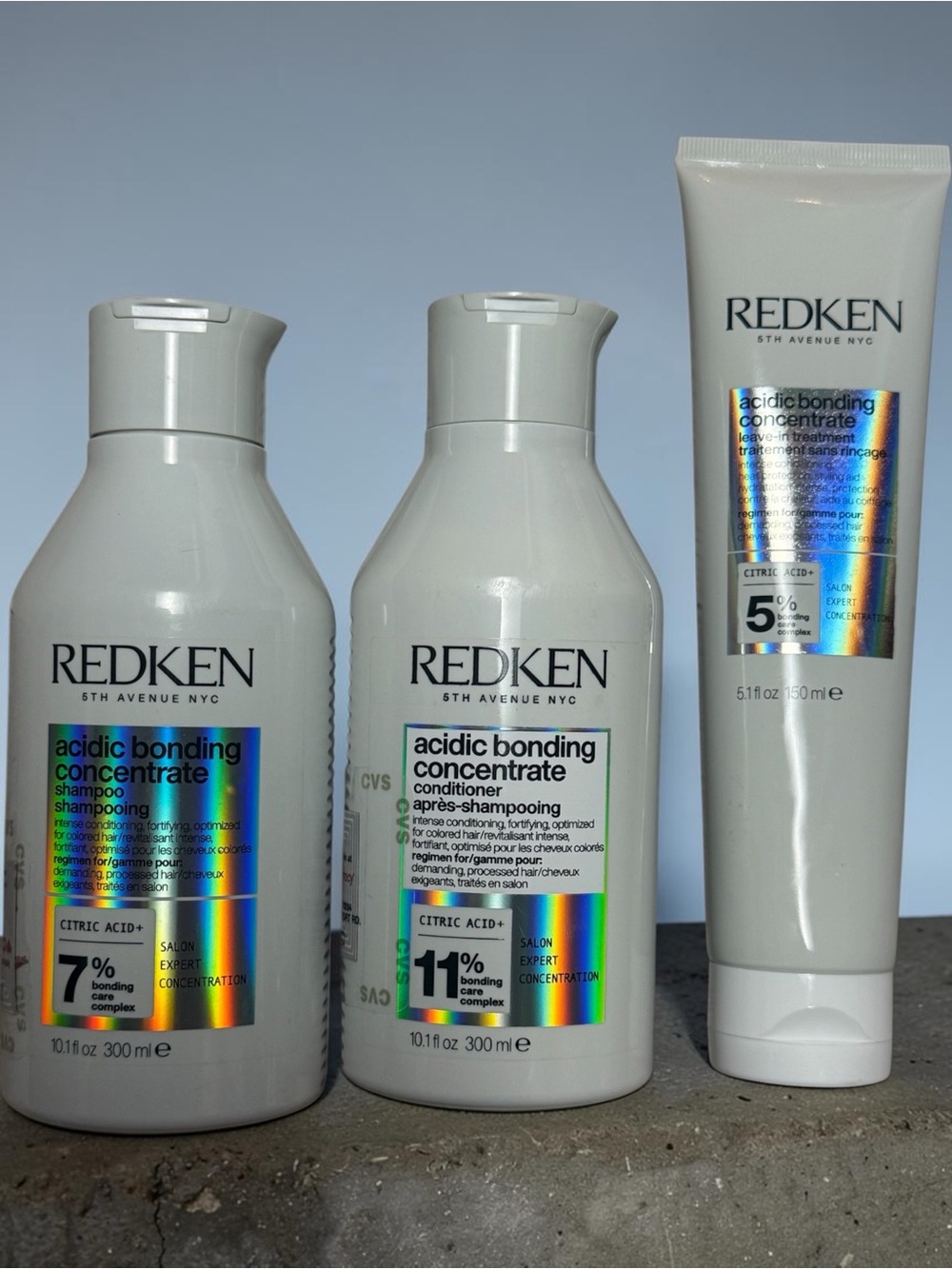 Redken Acidic Bonding Concentrate- Shampoo, Conditioner + Leave-In, 3 Piece Set